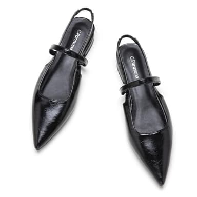 C.Paravano Women's Slingback Flats | Pointed Toe Flats | Women's Slingback Dress Shoes | Sandals(Size 6,Black Flats) - Image 1