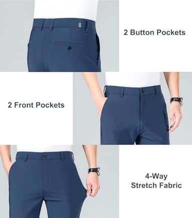 LUSHENUNI Men's Golf Pants Slim High Stretch, Ice Silk Dress Pants with Expandable-Waist Pants (Dark Blue,36) - Image 5