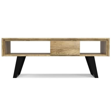 SIMPLIHOME Lowry Solid Mango Wood and Metal 48 inch Wide Rectangle Modern Industrial Coffee Table in Natural for The Living Room and Family Room - Image 8