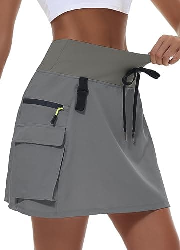 MIVEI Women's Hiking Cargo Skort Skirt High Waisted Golf Dressy Casual with Zipper Pockets Workout Sport Quick Dry Skirts Dark Gray - Image 1