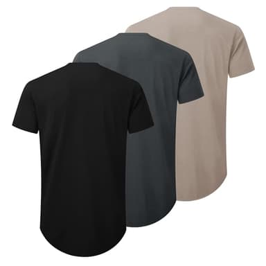 Mens 3 Pack Plain Cotton Shirts Short Sleeve Casual Crew Neck T-Shirts Hipster Hip Hop Longline Tees Shirts Drop Cut Curved Hem Shirt (BKDGKA XL) - Image 2