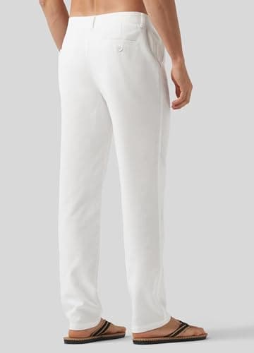 Willit Men's Linen Pants Casual Linen Dress Pants Drawstring Beach Summer Lightweight Trousers White 30W x 30L - Image 3