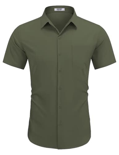 COOFANDY Men Dress Shirt Summer Evening Regular Fit Polyester Stretchy Button Down Shirts with Chest Pocket Olive Army Green XXXXL 4XL - Image 2