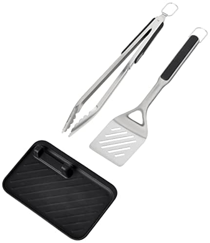 OXO Good Grips Grilling Tools, 3pc Set-Tongs, Turner Rest, Black - Image 1