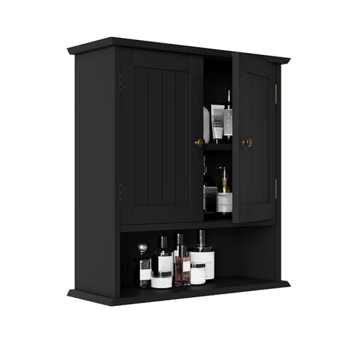 Smuxee Black Wall Cabinet, Small, 2-Door Medicine Cabinet with Adjustable Shelves, Over Toilet, For Kitchen and Laundry Rooms - Image 1