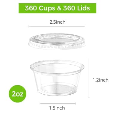 Dealusy 360 Set 2 oz Jello Shot Cups with Lids, Sturdy & Food Safe Disposable Plastic Portion Condiment Dipping Sauce Cups, Small Containers for Salad Dressing - Image 2