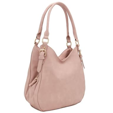 Light-weight 3 Compartment Faux Leather Medium Hobo Bag (Dusty Pink) - Image 2