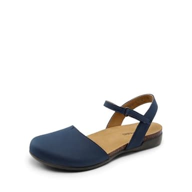 DREAM PAIRS Women's Closed Toe Sandals Arch Support Comfort Cork Footbed Flat Sandals Summer Shoes,Size 10,Navy,DWUMFS2501 - Image 1