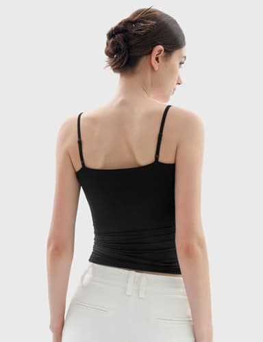 PUMIEY Tank Top for Women Square Neck Spaghetti Straps Camisole Sleeveless Basic Summer Tops, Jet Black Small - Image 4