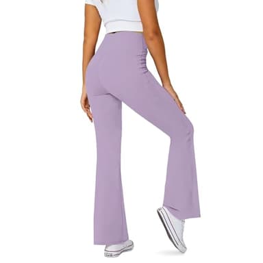 Women's Flare Leggings with Pockets-Crossover High Waisted Bootcut Yoga Pants-Tummy Control Workout Leggings Bell Bottom Work Pants Purple - Image 4