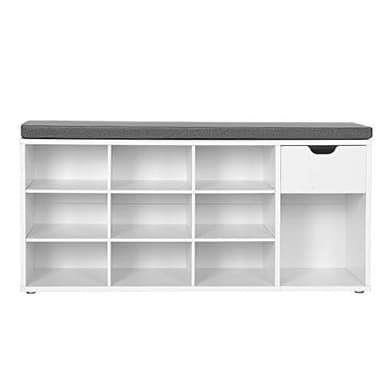 VASAGLE Storage Bench, Entryway Bench with Cushion, Drawer and Open Compartments, Bench with Storage, for Living Room, Bedroom, Closet, White and Gray ULHS24WT - Image 7