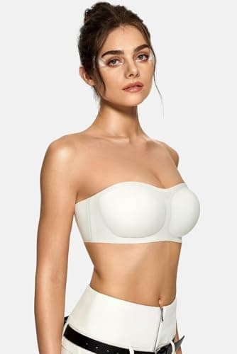 Vertvie Women's Wireless Strapless Bra Seamless Padded Bandeau Bra Non-Slip Silicone Tube Top Push Up Convertible Bralette (White,Medium) - Image 2