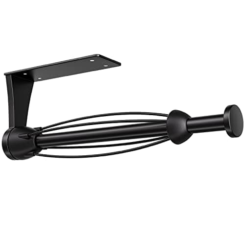 Paper Towel Holder Under Cabinet, Single Hand Operable Wall Mount with Damping Effect, Self-Adhesive or Drilled for Kitchen Bathroom, Black - Image 1