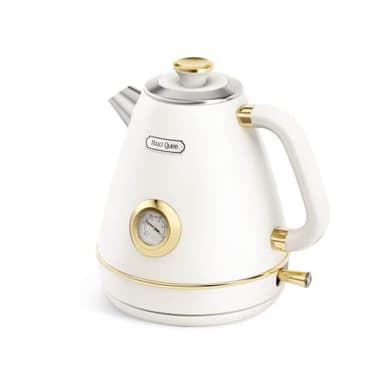 Hazel Quinn Retro Electric Kettle - 1.7 Liters / 57.5 Ounces Tea Kettle with Thermometer, All Stainless Steel, 1200 Watts Fast Boiling, BPA-free, Cordless, Automatic Shut Off - Pearl White - Image 1