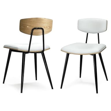 SIMPLIHOME Mavis Dining Chairs - Mid-Century Modern Iron Frame and Vegan Faux Leather Kitchen Chair Set in White, Dining Room Seating with Curved Wood Veneer Backrest and Padded Seat (Set of 2) - Image 1