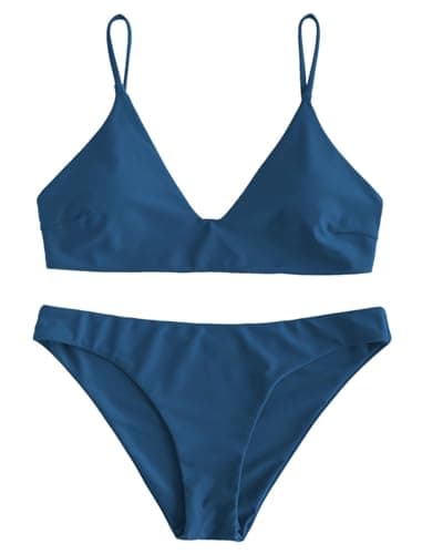 ZAFUL Women's Solid Spaghetti Strap Bralette Bikini Set Two Piece Swimsuit (1-Peacock Blue2, S) - Image 2