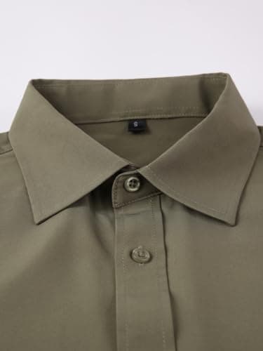 Dress Shirts for Men's Long Sleeve Button Down Shirt Slim Fit Business Formal Stretch Shirt Army Green Large - Image 3