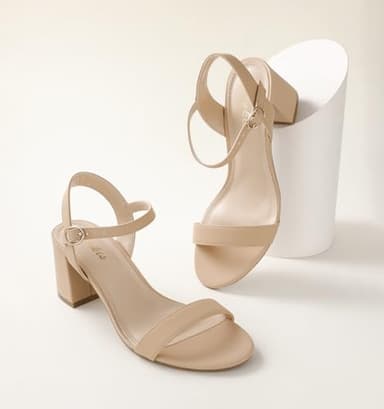 Ankis Nude Black Heels, 2.5'' Block Chunky White Clear Silver Heel Dressy Open Toe Heels For Women Ankle Strap Low Short Thick Strappy Dress Comfortable Sandal Casual Party Wedding Event Summer Shoes - Image 3