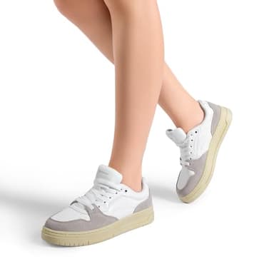 DREAM PAIRS Women's Fashion Walking Skateboard Court Sneakers Comfortable Low-Top Lace-Up Non-Slip Retro Vintage Casual Classic Athletic Shoes,Size 10,White/Grey,DWUMFN2505 - Image 7