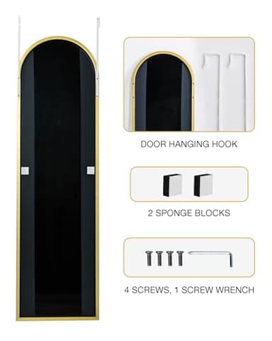 KOMCOTE Full Length Mirror 48x14 Inches - Over The Door Hanging Mirror for Bedroom, Living Room, Closet - Arch Floor Mirror, Door Mirror with Gold Frame - No Drill Easy Install - Image 5