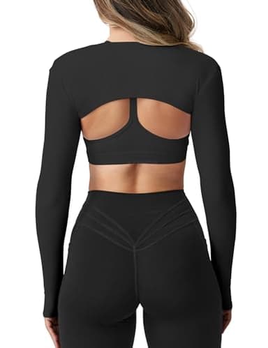 YEOREO Women Crop Top Long Sleeve Bolero Open Front Workout Cropped Shirts Sports Shrug Black S - Image 5