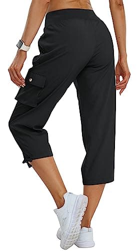 MoFiz Women's Cargo Capris Pants Loose Fit Casual Hiking Pants Lightweight Quick Dry Travel Summer Pants for Women Black XL - Image 2