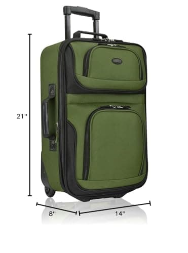 U.S. Traveler Lightweight Rolling 20" Carry On Luggage Softside Suitcase, Green, 2-Wheel Single - Image 9