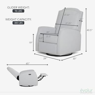Evolur Olivia Power Recline Glider with Padded Armrests and Plush Cushioning, 275-degree Swivel in Misty Grey - Image 3