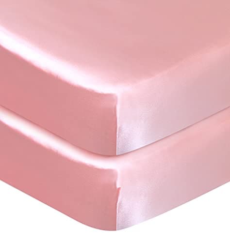 Crib Sheets Girl Satin 2 Pack, Soft & Silky Crib Sheet for Baby Hair (52"x28"x8") Fitted Crib Sheets for Standard Crib Mattress, Pink - Image 1