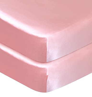 Crib Sheets Girl Satin 2 Pack, Soft & Silky Crib Sheet for Baby Hair (52"x28"x8") Fitted Crib Sheets for Standard Crib Mattress, Pink - Image 1