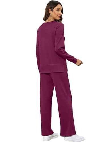XIEERDUO Women 2 Piece Outfits Fall Fashion Long Sleeve Tracksuit Winter Travel Sweatsuit Loose Wide Leg Loungewear Comfy Airport Resort Wear Women's Vacation Track Suit Purple M - Image 5