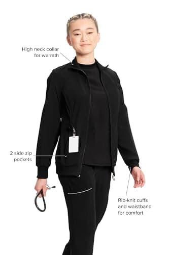 Infinity Cherokee Zip Front Scrub Nurse Jackets for Women, 4-Way Stretch Fabric 2391A, XL, Black - Image 4