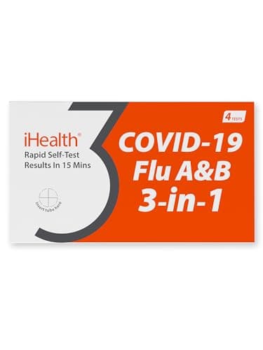 iHealth COVID-19, Flu A&B 3-in-1 Antigen Rapid Test, Results in 15 Minutes, FDA Authorized OTC Flu & COVID Home Test, with Non-invasive Nasal Swab, Easy to Use & No Discomfort (1 Pack, 4 Tests Total) - Image 1