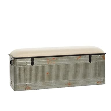 Deco 79 Metal Room Storage Bench Galvanized Entryway Bench with Cream Burlap Top, Bench 50" x 16" x 18", Gray - Image 1