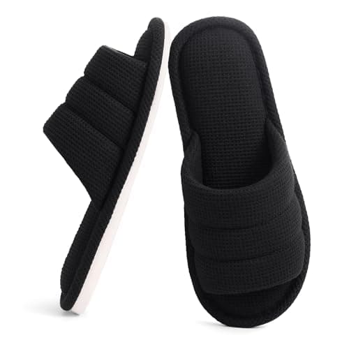 shevalues Summer House Slippers for Women Men Breathable Waffle Indoor Slippers Slip-on Open Toe Home Shoes, Black 11-12 Women Men/9.5-10.5men - Image 1