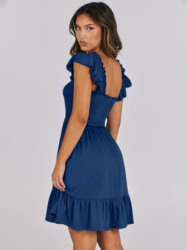 ANRABESS Women's Summer Casual Sleeveless Square Neck Dress 2025 Smocked Ruffle Backless Boho Beach Cute Teen Short Sundress Sea Blue Small - Image 4