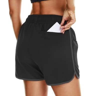 HODOSPORTS Women's 4" Swim Shorts with Liner Pockets Quick Dry Board Shorts Swimsuit Bottom Black L - Image 4