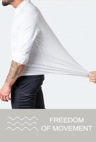 BEILU Stretch Mens Slim Fit Dress Shirts Formal Long Sleeve Button Down Shirts White Large - Image 4