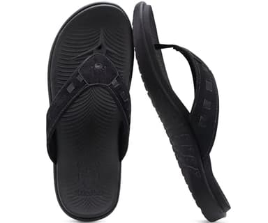 KuaiLu Mens Leather Sport Flip Flops Comfort Orthotic Thong Sandals with Plantar Fasciitis Arch Support for Outdoor Summer - Image 2