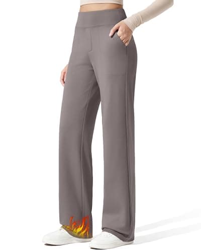 G4Free Fleece Lined Sweatpants for Women Wide Leg High Waisted Slacks with Pockets Thermal Winter Pants Office Casual Work (Taupe,XL,33") - Image 1