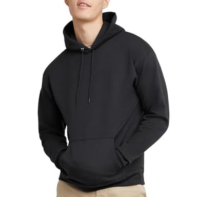 Hanes Men's Pullover EcoSmart Hooded Sweatshirt, Black, Large - Image 1