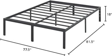 Olee Sleep 18 Inch Heavy Duty Steel Slat Anti-Slip Support, Easy Assembly Platform Bed Frame, Noise Free Steel Mattress Foundation, Maximum Storage, No Box Spring Needed, Black, King Size - Image 2