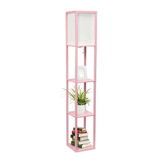 Simple Designs LF1014-LPK Etagere Organizer Storage Shelf Linen Shade Floor Lamp, Light Pink - Image 1