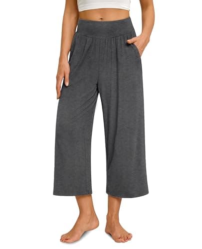 siliteelon Wide Leg Capri Pants for Women Lounge Pajama Pants Women Casual Loose Comfy Flowy Palazzo Capris with Pockets - Image 1