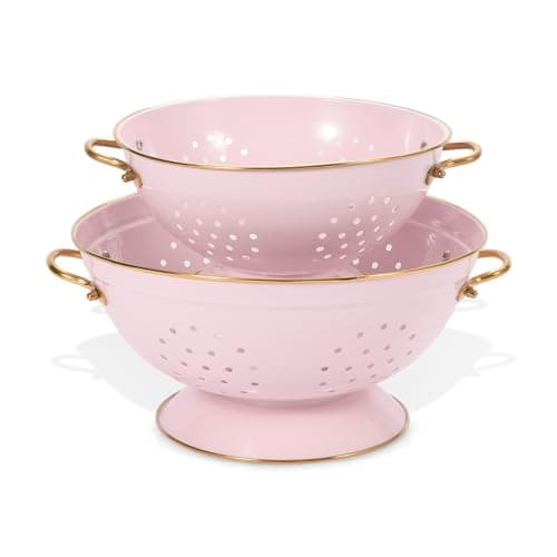 BeFare Metal Colander Set of 2, Strainer Basket with Handles 3.5 & 5 Qt Powder Coated Self-draining Solid Ring Base Metal Large Kitchen Colander Bowel for Pasta Vegetable Fruit (PINK), 2pack - Image 1