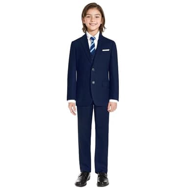 BOLADA Boys' Dark Blue Slim Fit Formal Classic 6-Piece Suit Set Size 6 Big Boys Toddler Tuxedos Suits for Kids Teen Youth Wedding Outfit Ring Bearer Outfit - Image 2