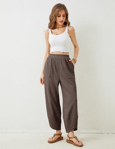 Xiaoxuemeng Womens Baggy Wide Leg Pants Casual Elastic Waisted Palazzo Harem Pants with Pockets(Coffee-S) - Image 6