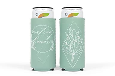 Loco Llama - Matron of Honor Slim Can Cooler (1) - Bridesmaid Proposal & Wedding Day Gifts - Bridal Shower Decorations - Bridal Party Favors - Bachelorette Party Supplies - Floral Sage Green - Image 1