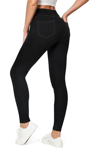 IUGA Jeggings for Women Tummy Control Pull on Stretchy Jeans High Waisted Skinny Jean Leggings with Pockets Trendy Casual Black - Image 1