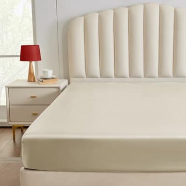 CozyLux Satin Fitted Sheet Queen Size, Beige Silky Satin Bed Fitted Sheet Only with Silky Microfiber, Deep Pocket, Single Bottom Sheet Sold Separately, Breathable, Smooth and Soft - Image 7